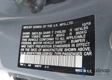 2020 Honda Civic Ex from USA, damaged, VIN SHHFK7H69LU208162